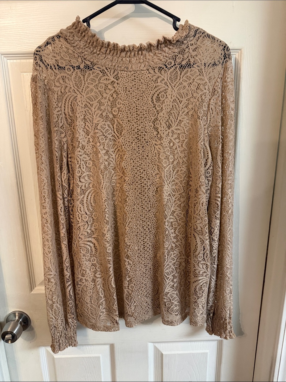 Cable & Gauge Beige Lace Long-Sleeve Blouse